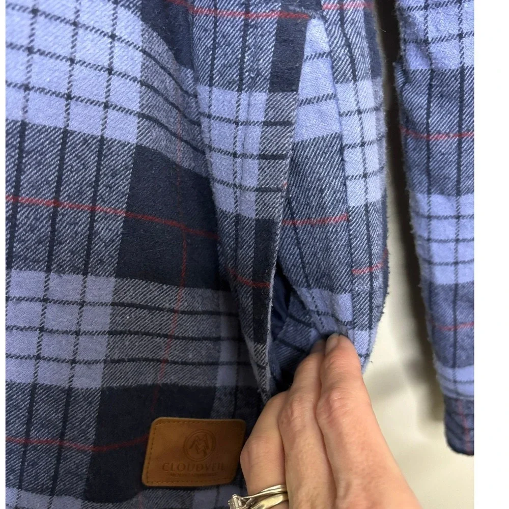 Cloudveil Mens Blue Plaid Sherpa‎ Lined Hooded Flannel Shirt Jacket Medium